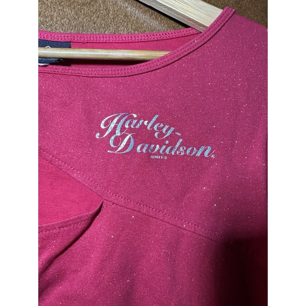 Harley Davidson Pig Trail Red Glitter Long Sleeve Shirt Womens L Vintage Y2K - Picture 3 of 7
